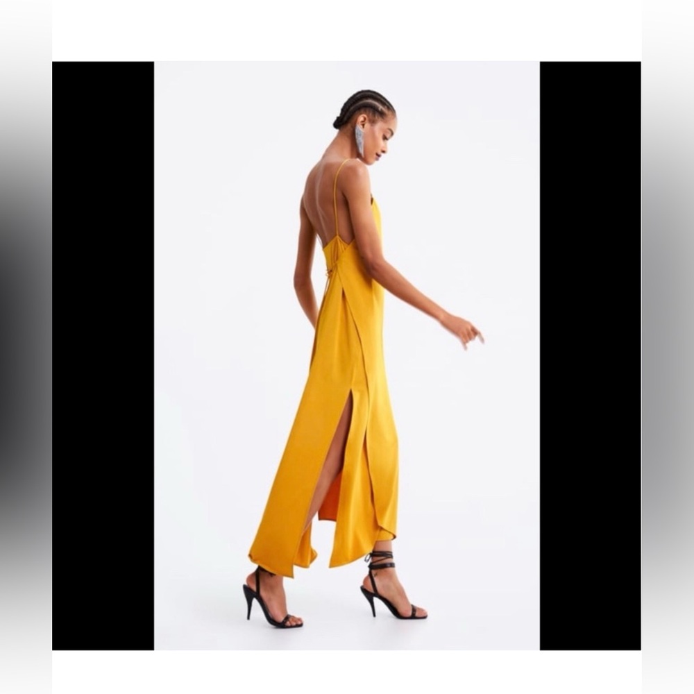 NWT Zara Mustard Yellow Asymmetrical Slip Dress L - Picture 3 of 9